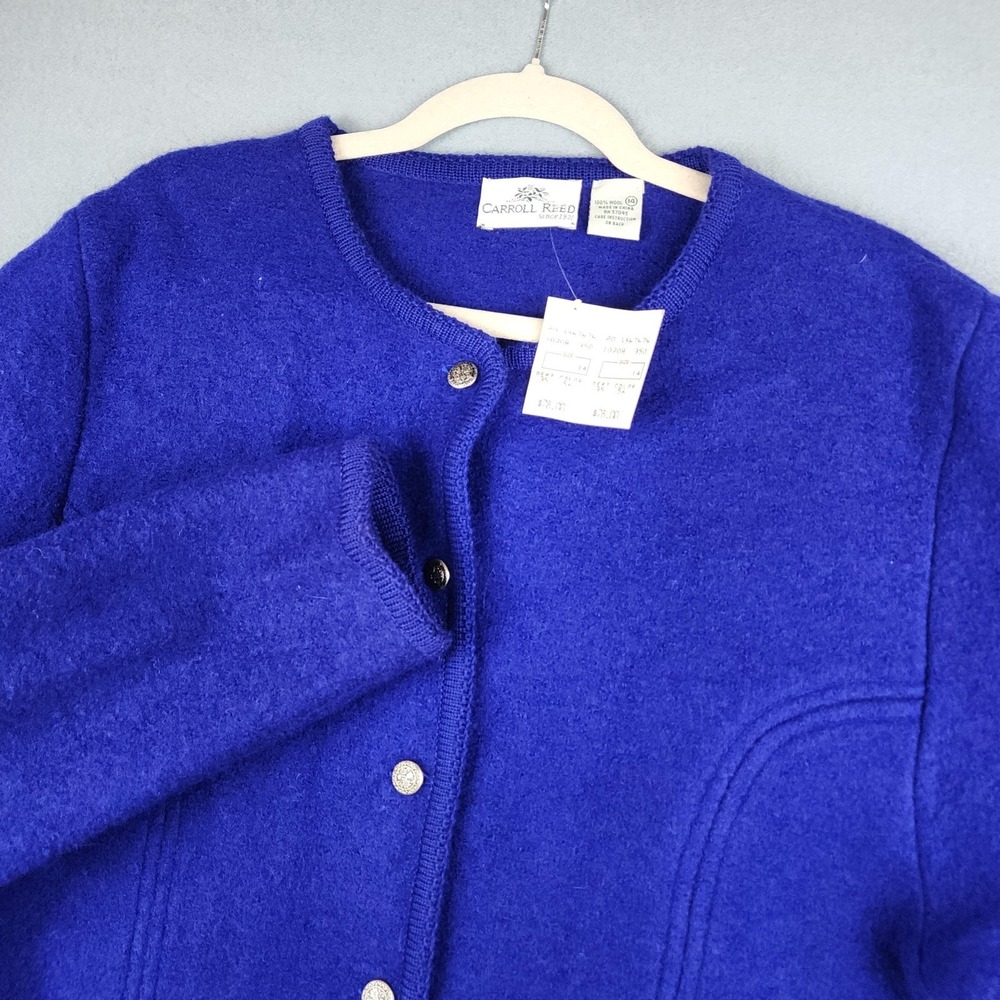 Carroll Reed Cardigan Sweater Womens 14 Blue 100% Wool Button Front Knit NWT